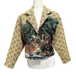 Vintage PAINTED PONY Cat in the Garden Tapestry Blazer